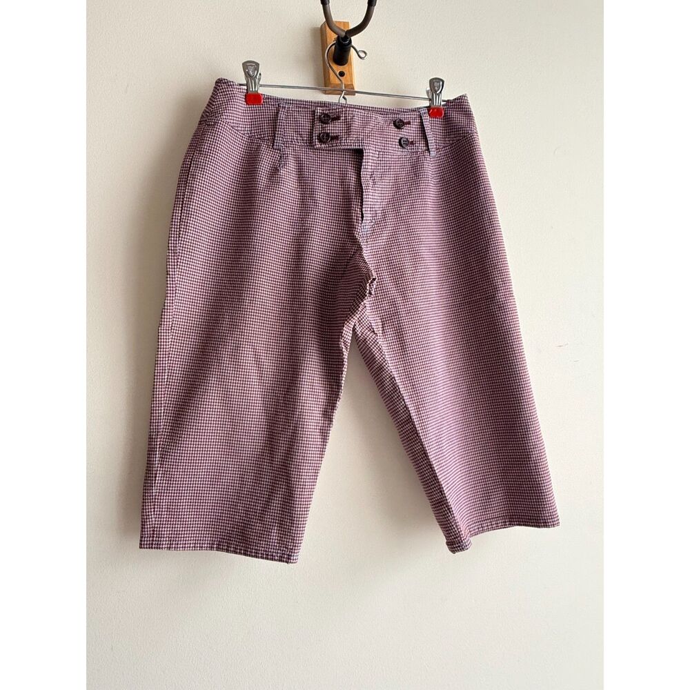 Burgundy & Baby Blue herringbone long shorts W26